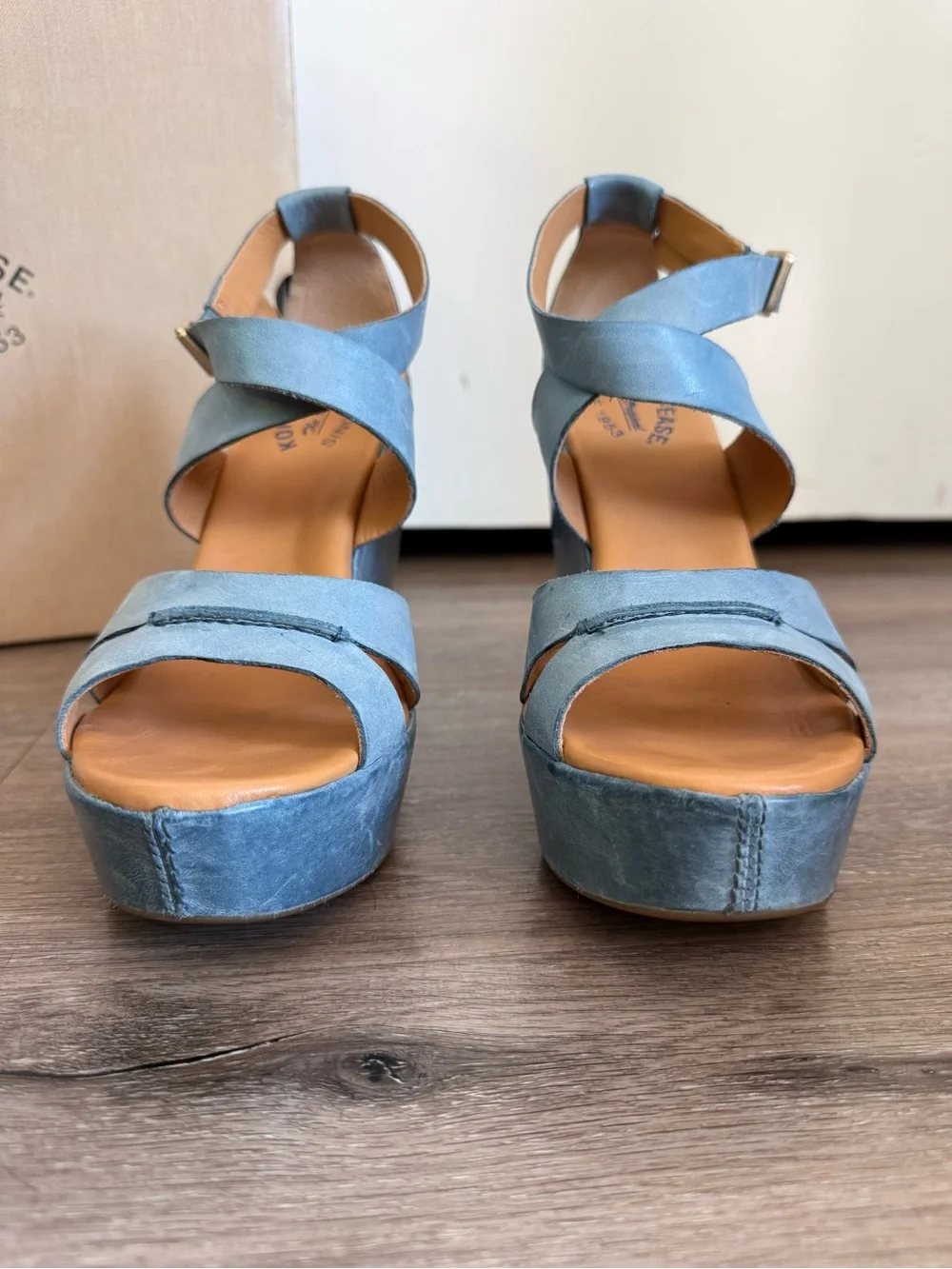 Kork-Ease Steel Blue Suede Platform Wedge Sandals NIB